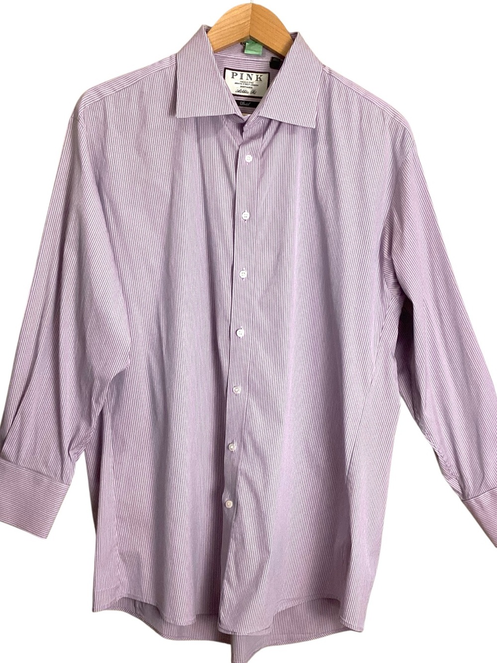 Thomas Pink Jermyn Street Athletic Fit Dress Shirt 17.5 Pink Grey Micro Stripe